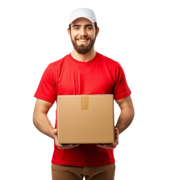 A Man In A Red Shirt Holding A Box That Says Quot A Quot On It Premium AI Generated PSD 1